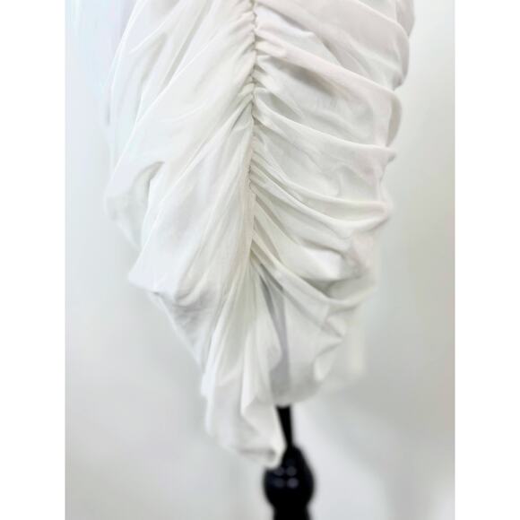 Majorelle Ursula Mini Dress in White Medium Asymmetrical Strapless Ruched Mesh - Picture 7 of 9